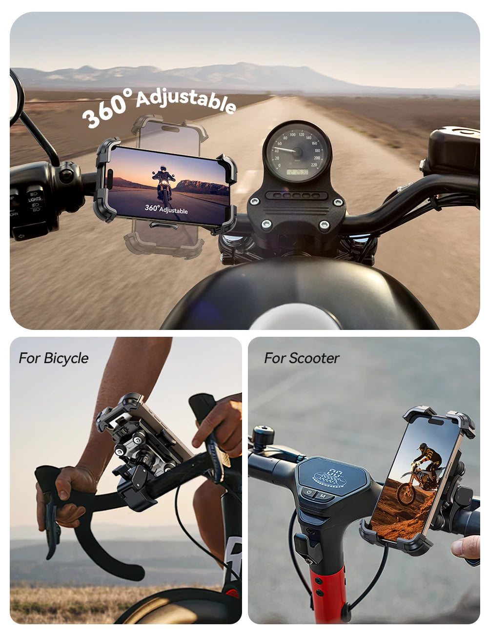 Motorcycle Phone Mount Anti Vibration for 4.7-7” Phone