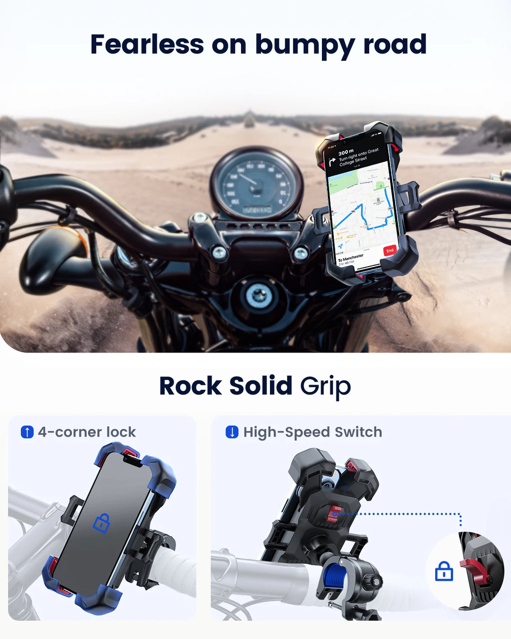 Universal Bike Phone Holder for 4.7-7 inch Mobile Phone 360°View